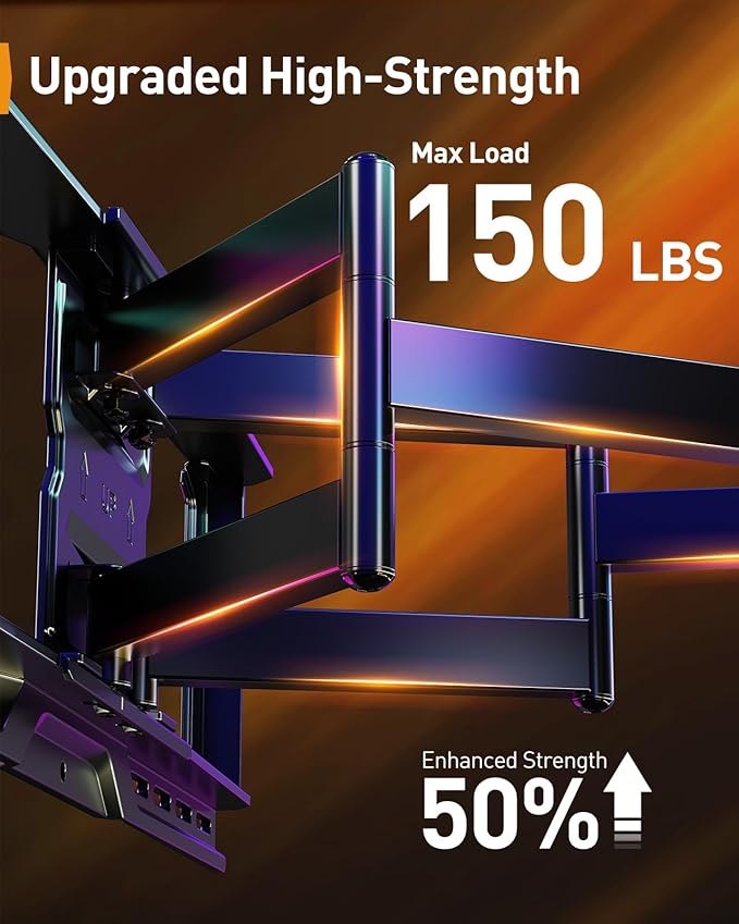 Perlegear AuraFrame™ Pre-Assembled TV Wall Mount with LED Light for 42″–90″ TVs up to 150 lbs, Full Motion Wall Mount, Tilt, Swivel & Extension, TV Backlights with Music Sync, Max VESA 600 x 400mm