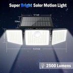 daphino 2500LM Solar Lights Outdoor with Motion Sensor,3 Head 270° Wide Angle Street Area Lights,IP65 Waterproof Security Lighting with 3 Modes(Remote,2 Pcs)