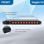 ThePoEstore 10 Outlets 1U Horizontal PDU Network Rackmount Power Strip with Surge Protector, (SPD-10KA) 100-240V,15A 3600 Joules, w/10 LED Switches and 6ft 14 AWG Cord