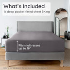 Bambaw 100% Viscose Derived from Bamboo Fitted Sheet, Cooling Fitted Sheet King Size, 16’’ Deep Pocket King Size Fitted Sheet Only, Soft King Fitted Sheet with Elastic Corner Straps (Dark Gray)