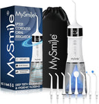 MySmile LP221 Cordless Water Flossers for Teeth with UVC Light Sanitizer and OLED Display, 335ML 4 Modes Water Teeth Cleaner Picks for Teeth Cleaning and Water Flossing (Pearl White)