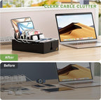 Pezin & Hulin Bamboo Charging Station, Electronic Devices Organizer for Multiple Devices Charger Such As Cell Phone, Tablet, Watch and More, Blackl, (No USB Charger and Cables