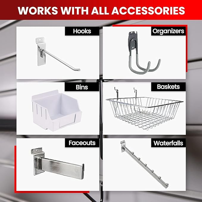 DLDIRECT 3 Colors - White Slatwall Panel Garage Organizer: Heavy Duty Wall Mounted PVC Rack, Interlocking Slat Paneling for Garage Storage, Slotwall Board, Shelves System
