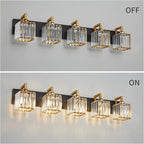 FDPBY Modern Bathroom Vanity Light 5-Lights Black Gold Crystal Wall Lamp Bathroom Modern Crystal Vanity Lighting
