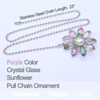 LEFERS Ceiling Fan Pull Chain, 2 Pieces 1.8" Crystal Glass Flower Pendants with 24" Ceiling Fan Chain Extender and Connector (Purple)