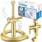 Handheld Bidet Toilet Sprayer, Brass Hand Held Bidet Attachment Cloth Diaper Toilet Sprayer with Backflow Preventer, Adjustable Water Jet Spray for Toilet with 7.9" Long Bidet Wand, Brushed Gold