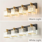 FDPBY Modern Bathroom Vanity Light 4-Lights Black Gold Crystal Bathroom Wall Light Vanity Light Fixtures，28.34-inch Modern Minimalist Design