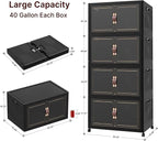 Extra Large Stackable Storage Bins with Lids & Wheels, 1344QT-168QT/42GAL*8Pack Foldable Collapsible Closet Organizers Dark Storage Cabinet with Doors for Bedroom Dorm