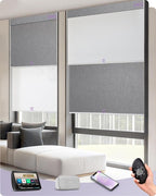 Graywind Motorized Dual Shades for Windows Smart Double Blinds Blackout and Light Filtering Motorized Blinds with Remote Alexa Google Control Day Night Shades, Custom Size (Blackout Light Grey)