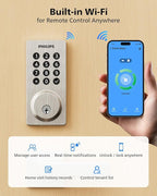 Philips WiFi Smart Keypad Deadbolt Lock, App Remote Control, No Hub Required, Support Alexa & Google Assistant, Keyless Entry Door Lock with Auto Lock, Digital Smart Locks for Front Door, Satin Nickel