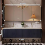 Bathroom Vanity with Double Sinks - LED Smart Defogging Mirror & Equipped with Tissue Hole | Modern Double Sink Bathroom Cabinet, 2 Drawers & Wavy Panel, Dark Blue (Mirror Cabinet, 72IN)