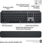 Logitech MX Keys S Combo for Mac, Wireless Keyboard and Mouse with Palm Rest, Backlit Keyboard, Fast Scroll Wireless Mouse, Bluetooth USB C for MacBook Pro, MacBook Air, iMac, iPad - Space Grey