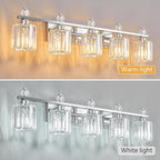 FDPBY Bathroom Vanity Lights 5-Light Chrome Modern Crystal Vanity Light Fixtures Over Mirror Crystal Bathroom Vanity Lighting Fixtures