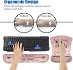 Mouse Pad Wrist Support and Keyboard Wrist Rest Set with Coasters, Inspirational Quote Stay Positive Work Hard and Make It Happen Wrist Mouse Pad with Non-Slip PU Base for Home Office Working Studying