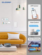 ELEGRP Smart Dimmer Light Switch DPR30, 2.4GHz Wi-Fi Dimmer Switch Compatible with Alexa and Google Assistant, Single Pole/3 Way, Needs Neutral Wire, No Hub Required, UL&FCC Listed, White, 6 Pack