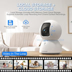 CINMOORE 3K Indoor Camera with 64GB Card, Human/Pet/Facial AI Detection, Dog/Cat/Pet Camera Indoor with Phone APP, 5GHz 2.4GHz Dual Band Wi-Fi 6, 360 Pan Tilt Auto Tracking, Night Vision, 2-Way Talk