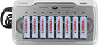Tenergy TN145 8 Bay Charger and 8 Pack Rechargeable AA Batteries, Independent Charging, UL & CE Certified