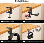 OneOdio MTL99 Foldable Headphone Stand, Metal Headset Holder Space-Saving Table Hook, Clamp-on Under Desk Hanger, Universal Fit Gaming Headphones Mount, Black
