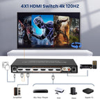 8K 60HZ HDMI Switch 4 In 1 Out with 7.1CH Audio Extractor and ARC, FERRISA HDMI 2.1 Switch Audio Converter Support Optical, L/R Audio, 4x1 HDMI Switch with Remote Support CEC, UHD, HDCP2.2, 3D, 40Gbps