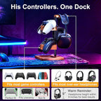 HUMANCOZY Solid Wood Controller Holder and Headphone Stand, Gaming Controller Stand for Desk, Dual Controller Organizer Rack, Fits Xbox, PS4, PS5, Gamepad, Headset Holder for Son, Husband, Boyfriend