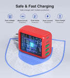 60W USB C Wall Charger, 2Pack 5-Port C Charger Fast Charging Block PD Power Adapter +QC 3.0 Multiport Type C Box Brick Cube USB A Wall Plug for iPhone 14/15/16/17 Pro Max, iPad,Samsung Galaxy(Red)