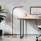 Brightech Litespan Slim LED Floor Lamp - Modern Reading Light Over Chair for Living Rooms & Offices, Tall With Adjustable Gooseneck, Crafts Work Light, Dimmable Standing for Bedroom - Wood