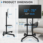 Solid Grace Rolling TV Stand with Wheels for 32-75 Inch TVs up to 88lbs, Portable TV Stand with Shelf, Mobile TV Cart for Living Room, Office, Meeting Room, Outdoor