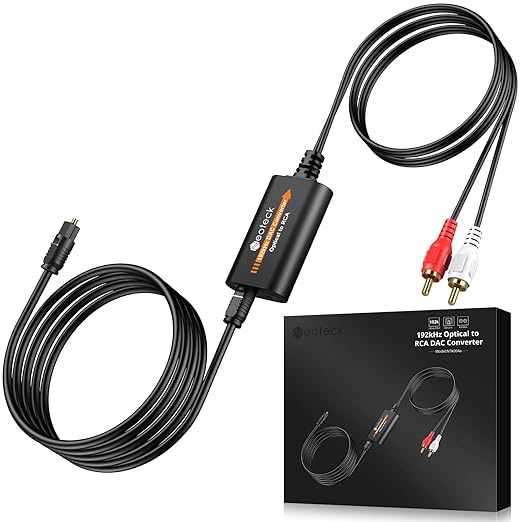 Neoteck 192kHz DAC Converter 7ft/2.1m Optical to RCA Cable SPDIF to RCA Digital to Analog Converter for HDTVs Set-Top Boxes DVD/Blu-Ray Players-Male Output