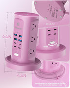 Power Strip Tower, kakyanill Surge Protector Tower 9 AC Outlets 8 USB (4 USB C), 6 Ft Retractable Extension Cord, Charging Station for Office Dorm Room, Purple