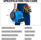 BSMTEK Air Mover Blower Fan, Industrial 1/3HP 1200CFM Monster Floor Blower Carpet Dryers - 3 Speeds Switch, 4 Adjustable Angles, 10FT Long Cord, Stackable - 2026 Upgraded