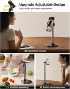 DIMONCOAT Phone Stand for Desk, Angle Height Adjustable Phone Holder for Desk, Aluminum Alloy Universal iPhone Holder, Retractable Cell Phone Stand Recording Office for iPhone 17 16 15 Pro Max Air