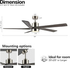 WINGBO 64 Inch DC Ceiling Fan with Lights and Remote Control, 5 Reversible Carved Wood Blades, 6-Speed Noiseless DC Motor, Modern Ceiling Fan in Brushed Nickel Finish with Gray Blades, ETL Listed