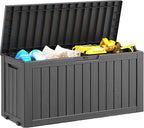 NUNU LAB Outdoor Storage Box, 80 Gallon Large Resin Sturdy Deck Box, Backyard Outside Storage Box Waterproof, Package Delivery Garden Hose Storage Bin Tool
