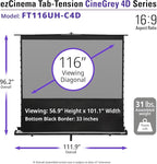Elite Screens ezCinema Tab-Tension CineGrey 4D, 116-inch 16:9, Manual Floor Pull Up ISF Ceiling Ambient Light Rejecting, Portable Home Office Classroom Projector Screen with Carrying Bag, FT116UH-C4D