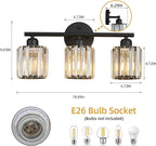 FDPBY Modern 3 Light Crystal Vanity Light, Black Vertical Bathroom Light Fixture Over Mirror for Dressing Table Sink, Compatible with Dimmable Bulbs (Bulbs Not Included)