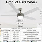 POCHFAN 60 Inch Brushed Nickel Ceiling Fans with Lights and Remote Control, Quiet Modern Ceiling Fan for Bedroom, Living Room,Dining Room,Dimmable 3-Color Temperatures 6-Speed