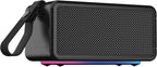 AT&T Essentials Retro 40W Bluetooth Speaker, IPX6 Waterproof, Bluetooth 5.3, LED Light Modes, Bass & Treble Control, 12H Battery, USB-C Charging, Outdoor & Indoor Use, Home Audio System - Black