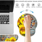 Keyboard Wrist Rest and Mouse Pad Wrist Support Set with Coasters, Sunflower and Butterfly Design Wrist Mouse Pad with Non-Slip PU Base for Computer Laptop Home Office Working Studying Easy Typing