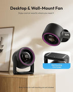 Gaiatop Desk Fan with Touch Control, 4000mAh Battery, 5 Speeds Ultra Quiet Bedroom Fan with LED Display, 90° Tilt, 7.7 In USB-C Rechargeable Desktop Fan for Dorm Office Room Home Office, Black Purple