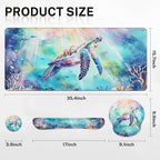 Britimes Sea Turtle Cute Ocean Keyboard Mouse Pad Set 4in1 Large Mousepad+Keyboard Wrist Rest+Mouse Wrist Rest+Coaster Set with Ergonomic Design for Home Office Computer 35.4x15.7 inches