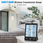 Geevon Indoor Outdoor Thermometer Wireless 3 Remote Sensors, 5-Inch Display Digital Hygrometer Thermometer Temperature Humidity Monitor with 8S Backlight, Battery-Powered (Black)
