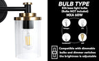 PHIXART Bathroom Lighting Fixtures Black and Gold Bathroom Vanity Light with Cylindrical Clear Stripes Glass Lampshade E26 Socket Base Bathroom Lighting Fixtures Over Mirror (4 Lights)