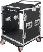 Sound Town Enhanced 1/2" (12mm) Plywood 12U PA DJ Rack/Road ATA Case with 11U Slant Mixer Top, 20’’ Rackable Depth and Casters, 12 Space Size, Pro Tour Grade (STMR-S12UW)