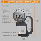 Neoteck Digital Thickness Gauge 1inch/25.4mm,0.0005inch/0.01mm LCD Display with Inch/MM Conversion One-Hand Quick Press Thickness Measuring Tool for Leather Paper Fabric Film etc.-Silver-Grey