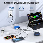 USB C Charger Block, 100W GaN 6 Port PD USB C QC USB A Wall Charger Adapter Plug Cube, Super Fast Type C Charging Station Hub for iPhone 17 16 15 14 Pro Max iPad Samsung Pixel
