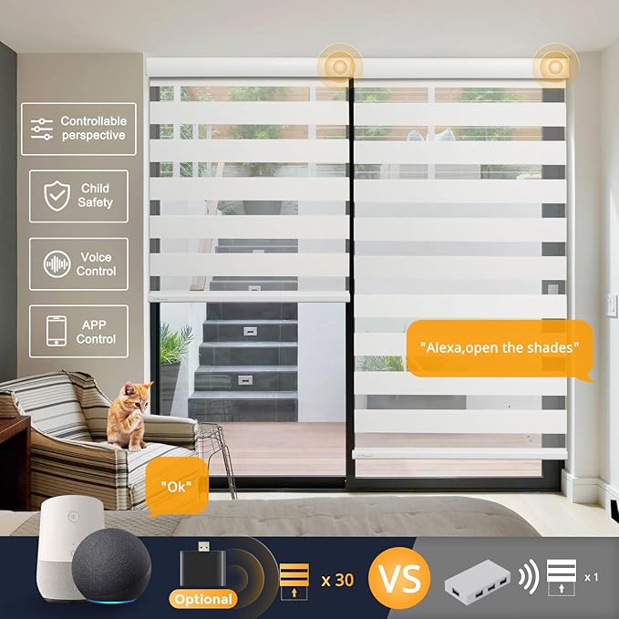 MUSCLEAREA Motorized Blinds with Remote, Cordless Automatic Zebra Shades, Smart Blind for Windows, White, 35 x 72