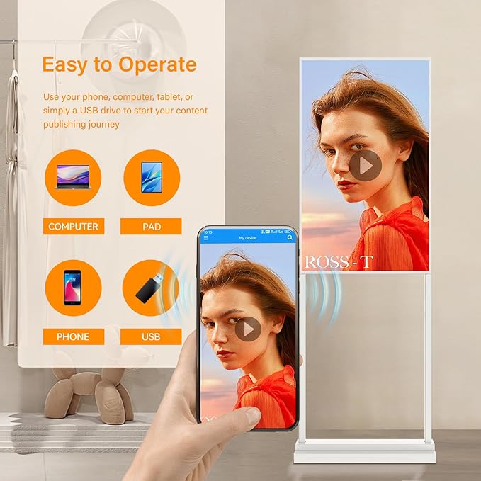 Canlarriz Digital Signage Kiosk 50 inch Digital Menu Board for Restaurants and Stores Advertising Screen 4K UHD 700 nits Ultra-High Brightness Poster Display Free Web Content Editor Android 4GB+64GB