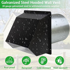 4 Inch Hooded Wall Vent with Screen and Damper,Outdoor Dryer Vent Cover for 4 inch Pipe,Wall Exhaust Vent Cover Cap External Extractor for House Ventilation&Outside Air Exhaust,Galvanized Steel,Black