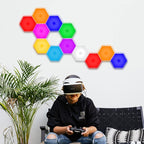 Vcwtty Hexagon Lights, Smart LED Wall Lights with Remote, 13 Colors Touch-Sensitive DIY Modular Assembled RGB Wall Panels, Hex Light with USB-Power for Autism, Game Room Decor, Party (12 Pack)