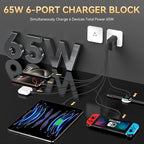 USB C Fast Charger Block, iPhone Charger Fast Charging Blocks 65W Multi Port Charger 6-Ports PD & QC Charging Cube Brick Power Adapter Type C Wall Chargers for iPhone 17/16/15/14/13/12 Pro Max, iPad